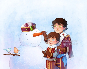 enfants mignons avec bonhomme de neige