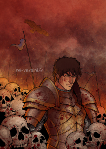 roi médiéval fantasy en armure avec son aigle pendant la guerre