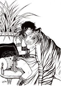belle femme grecque tigre calin