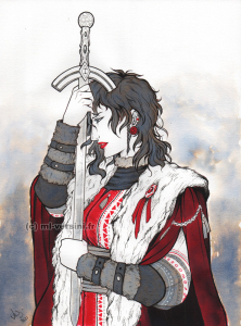 femme guerrière épée costume roumain