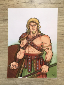 beau garçon germanique viking fourrure cheveux blonds