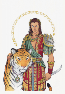 roi grec byzantin avec tigre et poignard, feutres copics