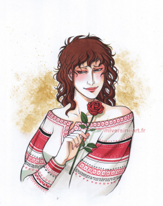 femme amoureuse avec une rose aux feutres