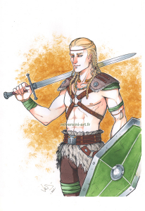 guerrier blond torse nu type viking